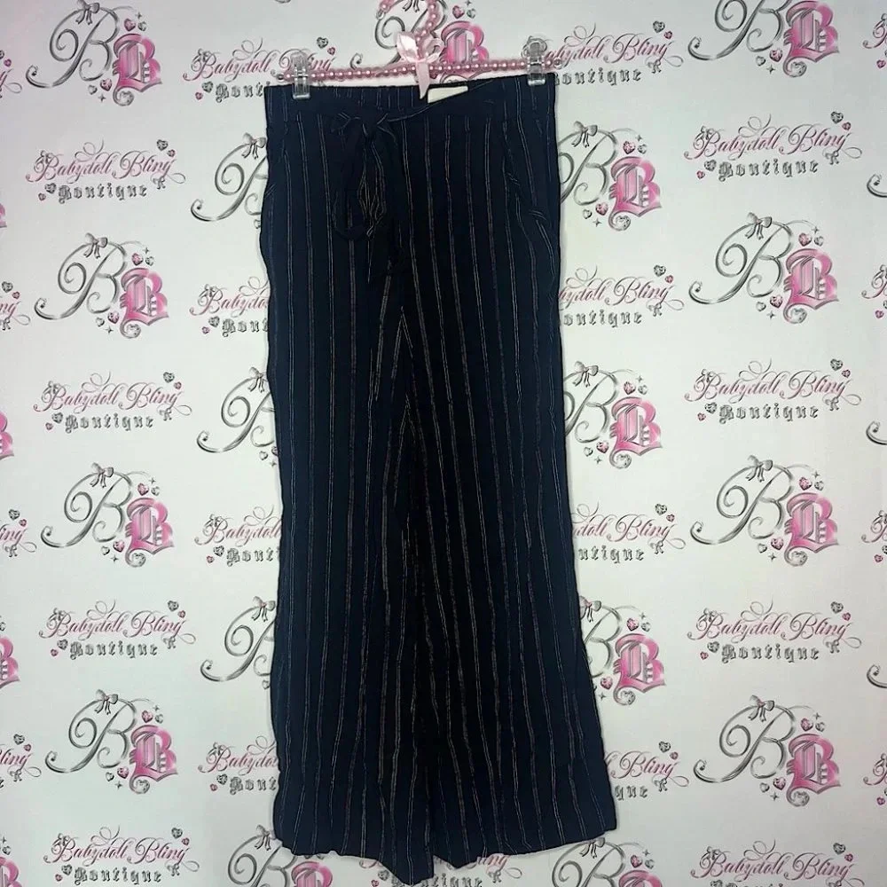 Wilfred pants capris linen wide leg light weight pin striped with bow tie up